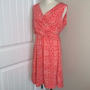 Lands' End Fit and Flare Midi Dress XL Coral Geometric Print Sleeveless